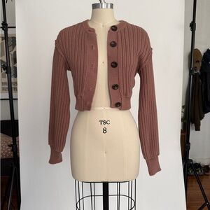 Free People Cropped Ribbed Button Cardigan - Dusty Mauve
